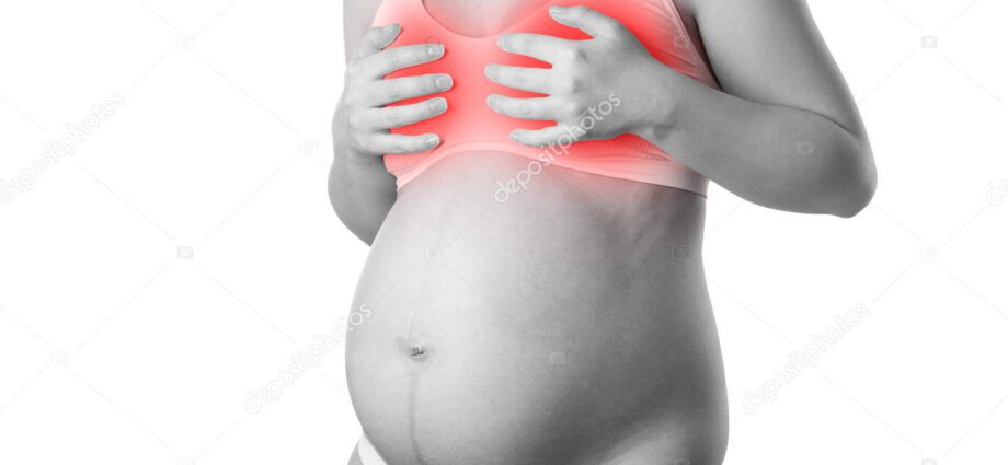 Breast pain during pregnancy, swelling of the mammary glands