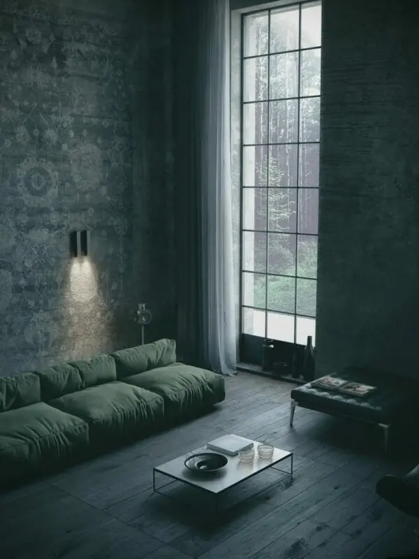 Dark wallpaper in the interior of the kitchen