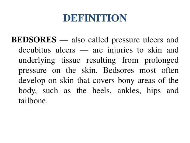 Definition and symptoms of a pressure sore