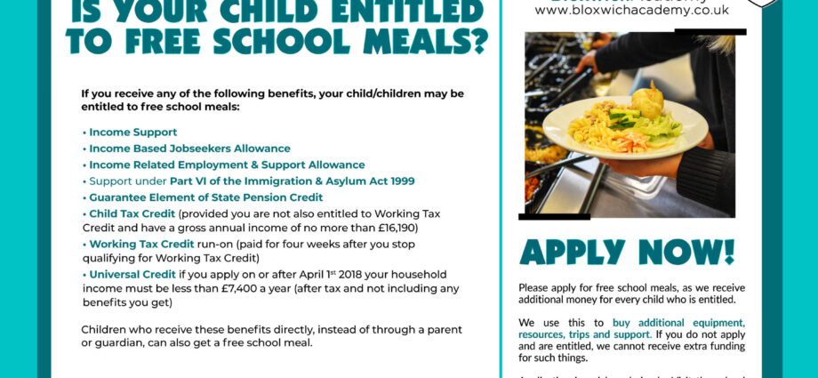 Free meals at school for eligible children, application