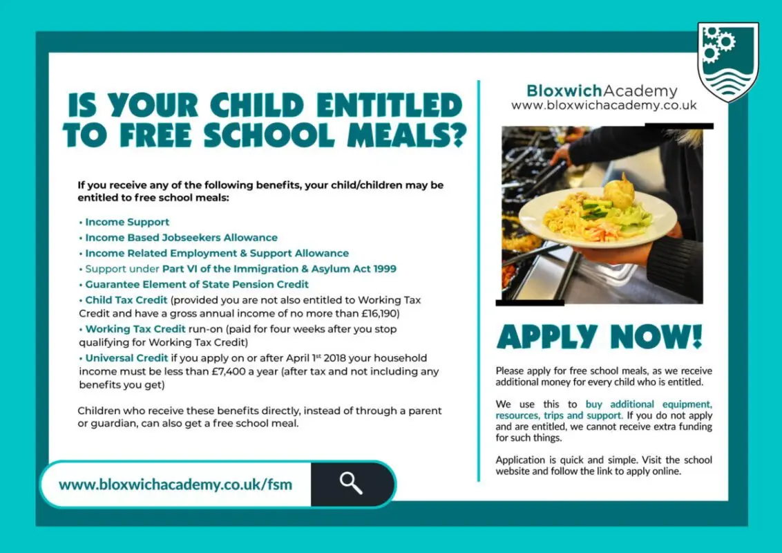 Free meals at school for eligible children, application