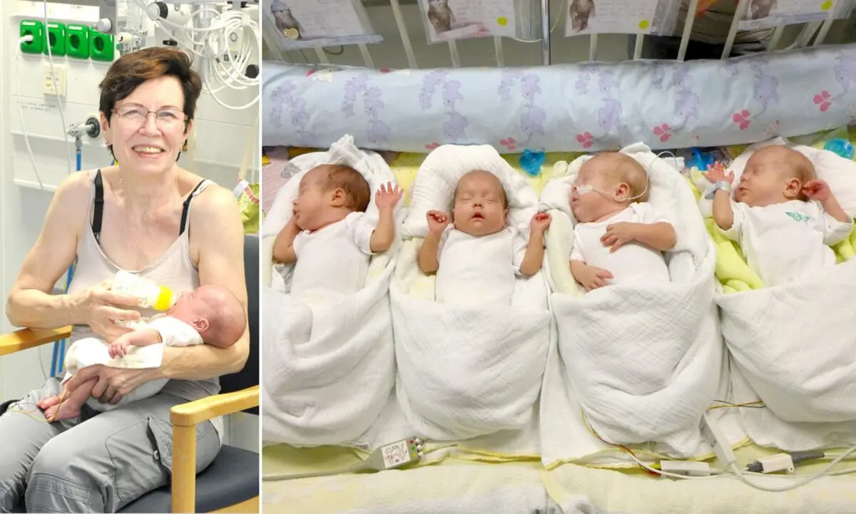 How does a woman who gave birth to a quadruple at 65 live?