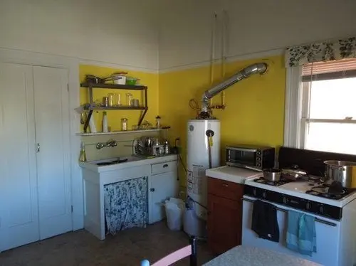 How to hide a gas water heater in the kitchen, photo