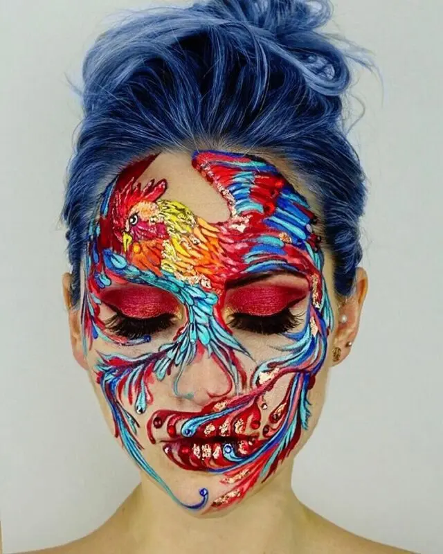 Makeup artists paint pictures on the face