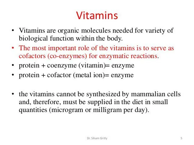 On the role of vitamins in the diet