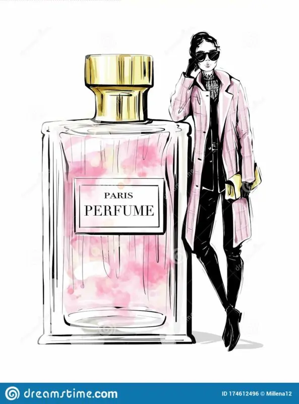 Perfume bottles in fashionable clothes