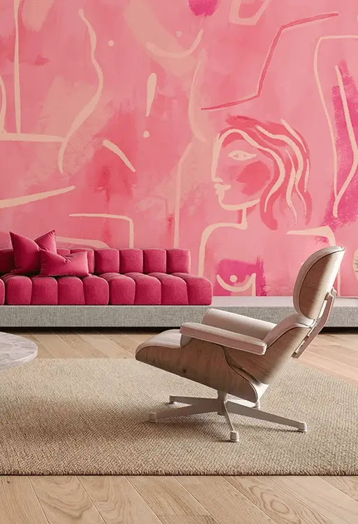 Pink wallpaper in the interior of the apartment