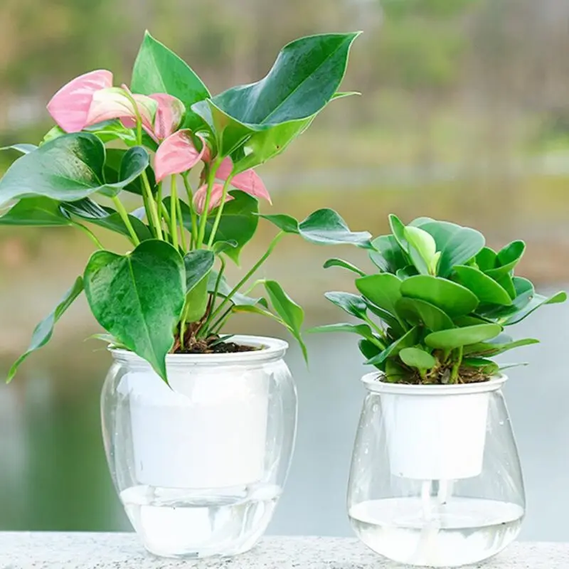 Plastic flower pots with watering