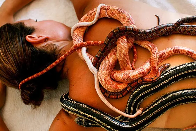 Relaxing back massage with snakes