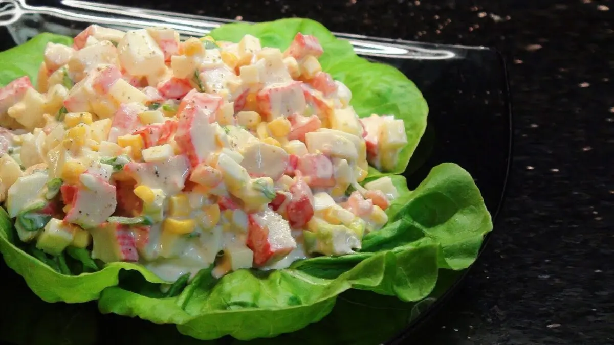 Salad with apples and crab sticks. Video recipe