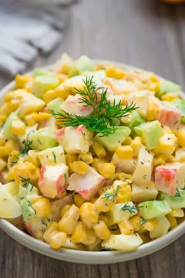 Salad with crab sticks and corn. Video recipe