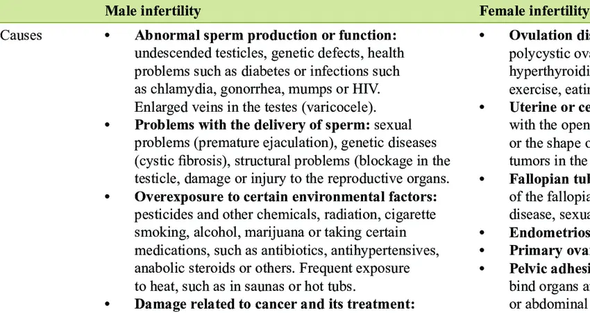 The different causes of female and male infertility