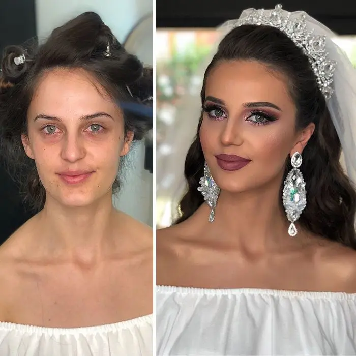 The magic of transformation: brides before and after wedding makeup