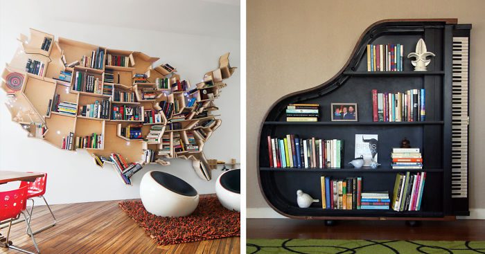 The most unusual bookshelves in the interior photo