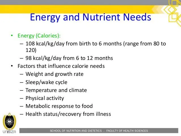 The nutritional needs of infants from 0 to 6 months