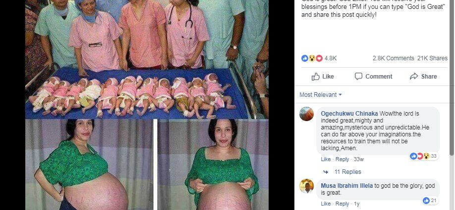 The woman gave birth to 10 sons in a row