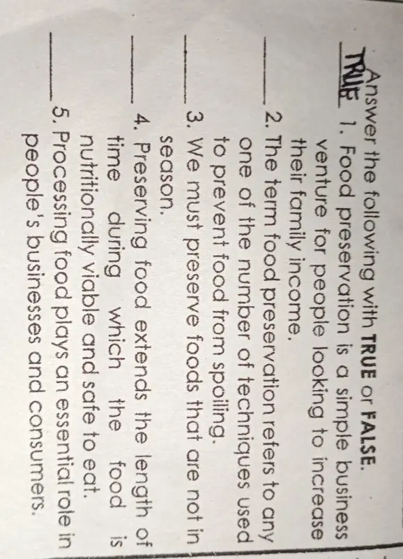 True / false about food preservation