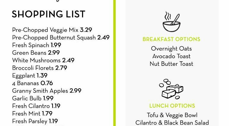 Weekly menu for vegans