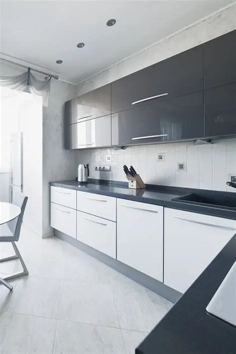 White glossy kitchen in the interior