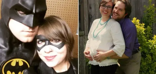 Young couple arranged a pregnant photo shoot in Batman costumes