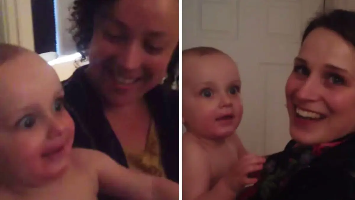 Baby stunned when seeing mom&#8217;s twin for the first time