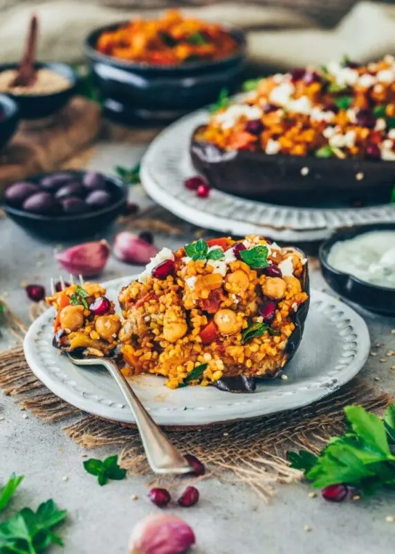 Bean cakes and candied aubergines