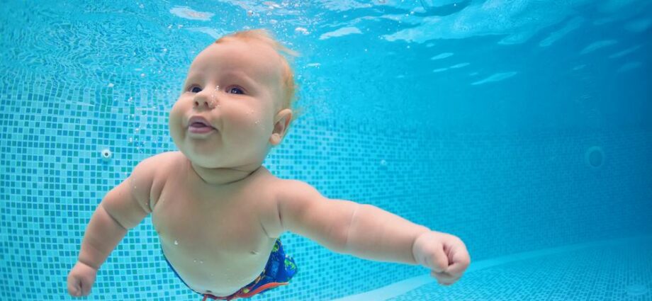 In the pool with baby