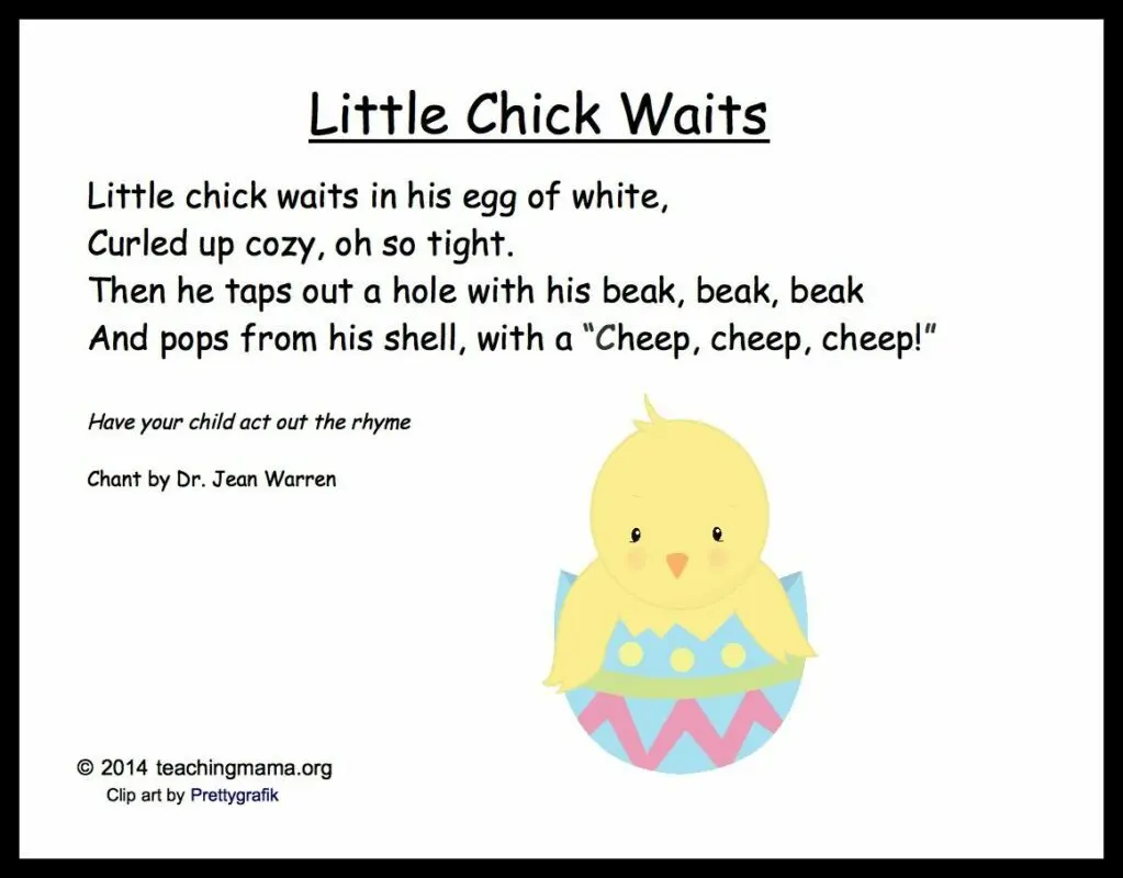 Nursery rhymes about chickens and Easter chocolates