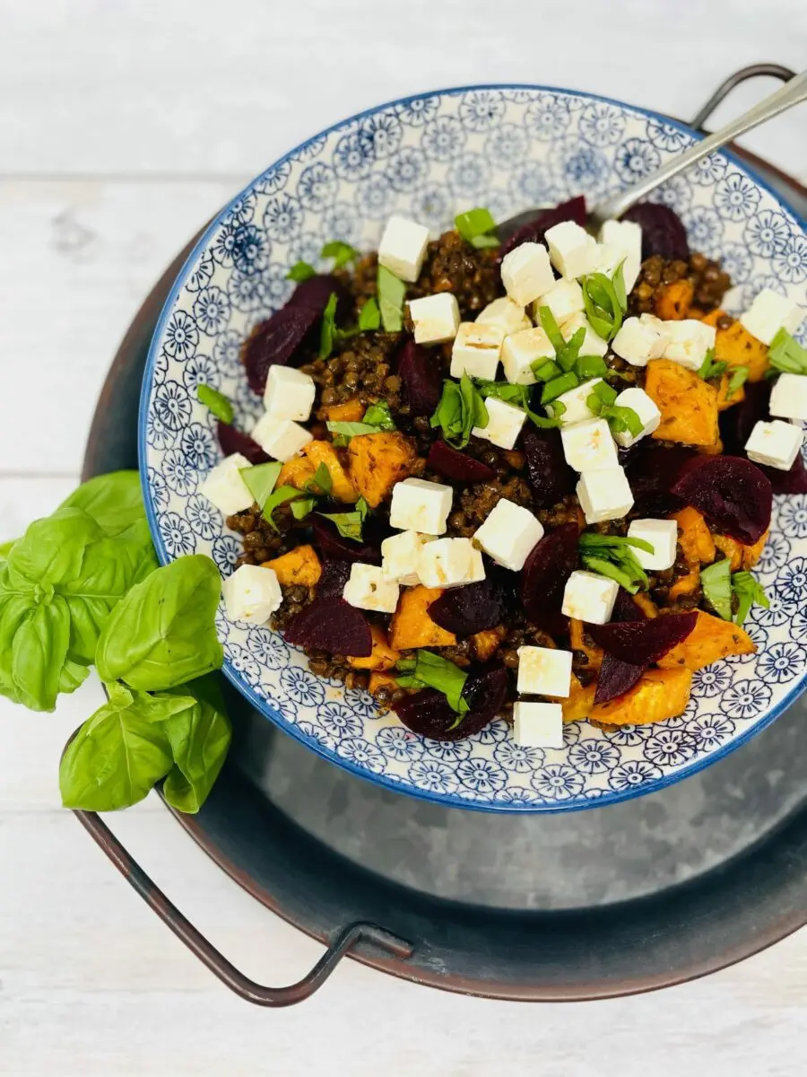 Puy green lentil salad, diced feta cheese and honey vinaigrette