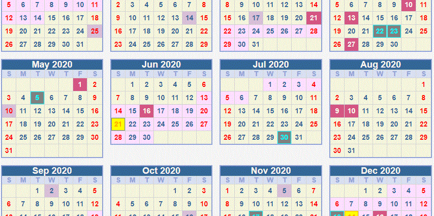 방학: 공식 공휴일 캘린더 2020-2021