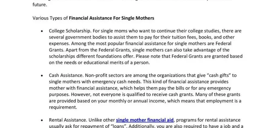 Single parent: update on financial assistance