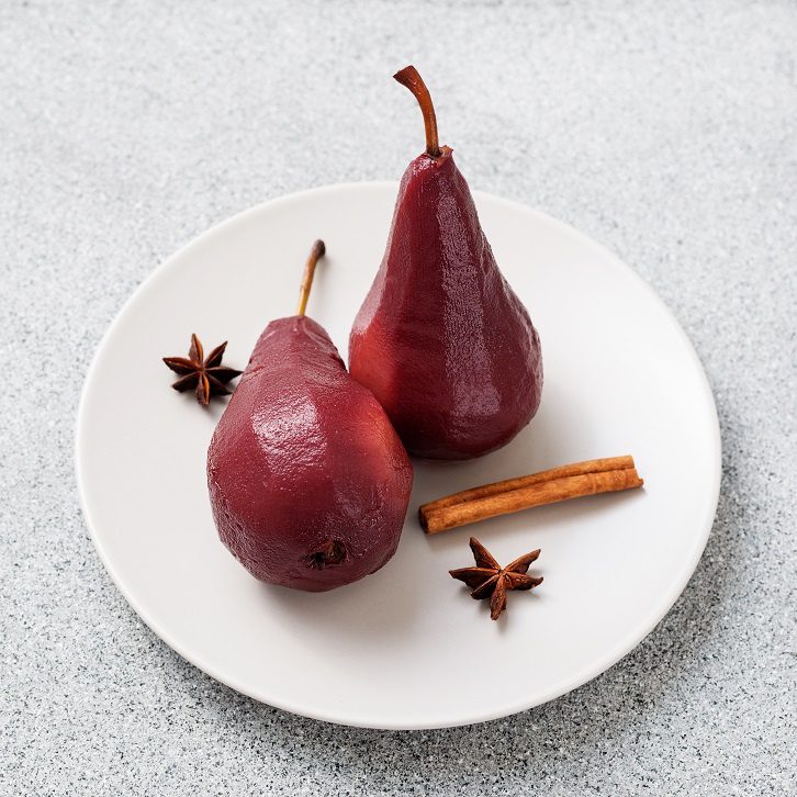 Dessert pear in red wine