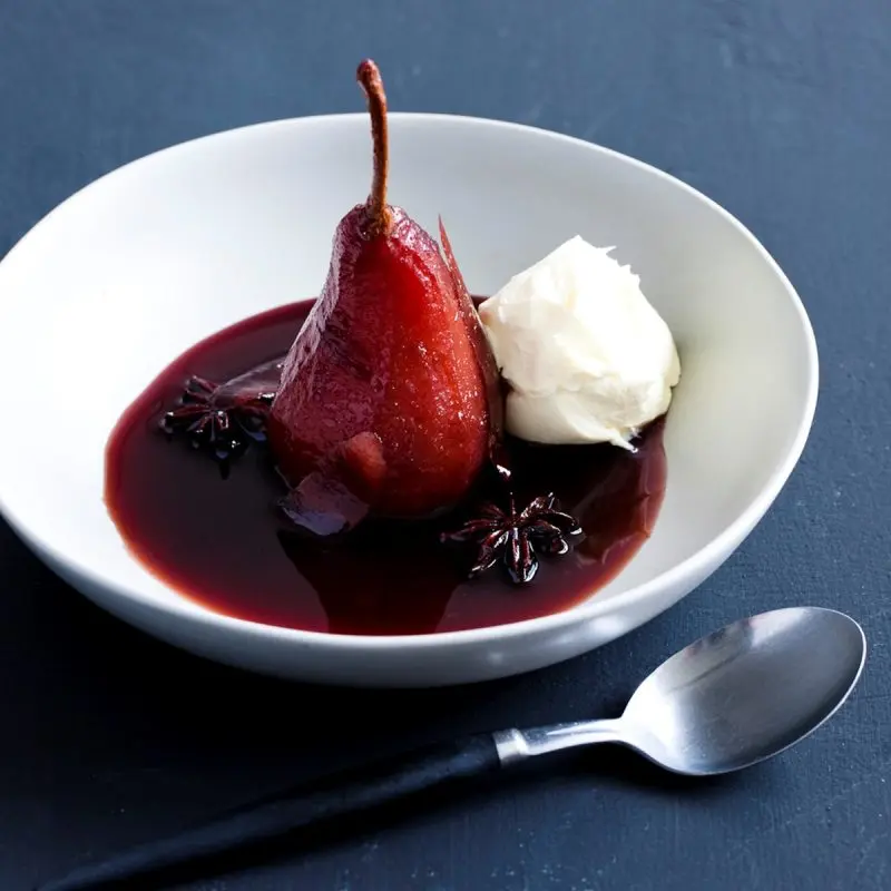 Dessert pear in red wine