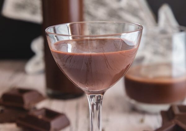 Homemade cocoa liqueur with condensed milk