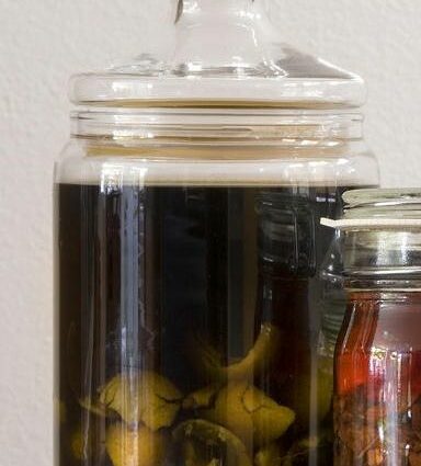 Homemade fig liqueur with vanilla flavor