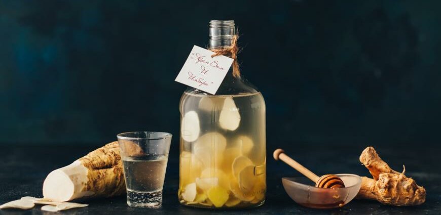 Homemade horseradish tincture with ginger and honey