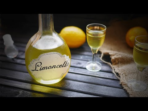 Homemade lemon liqueur based on zest and juice