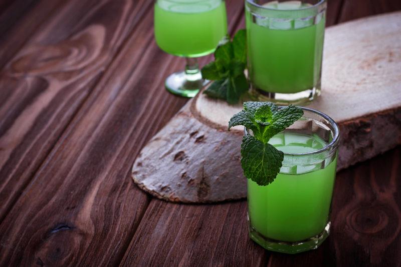 Homemade mint liqueur. Several cooking recipes