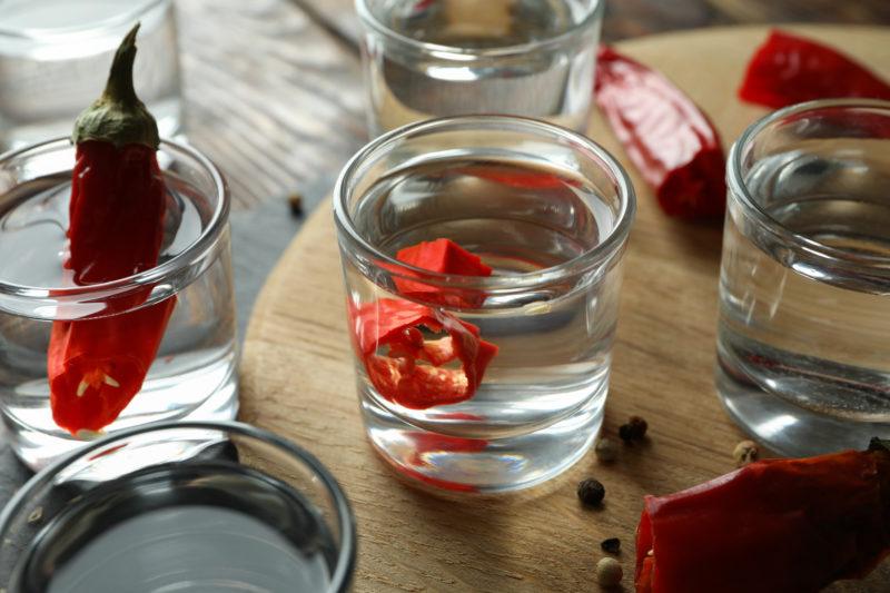 Homemade peppercorns with honey on alcohol and vodka