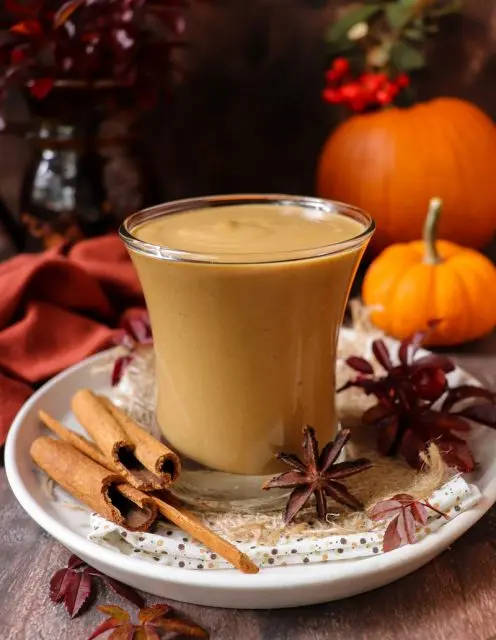 Homemade pumpkin cream liqueur with spices