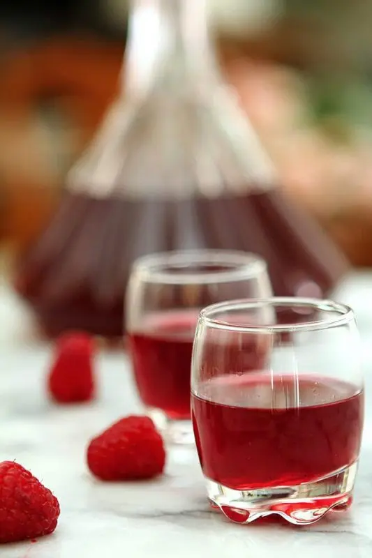 Homemade raspberry liqueur