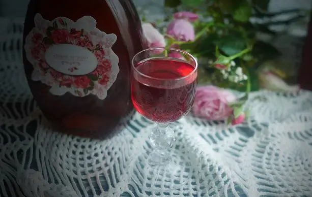 Homemade rose petal liqueur