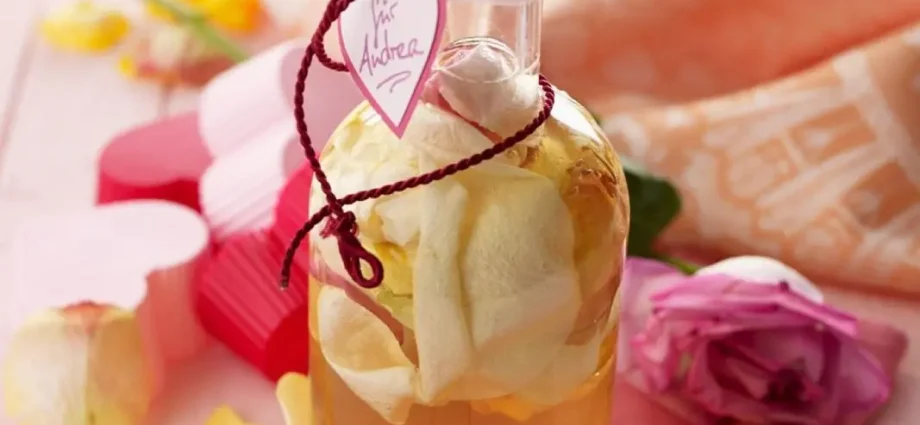 Homemade rose petal liqueur