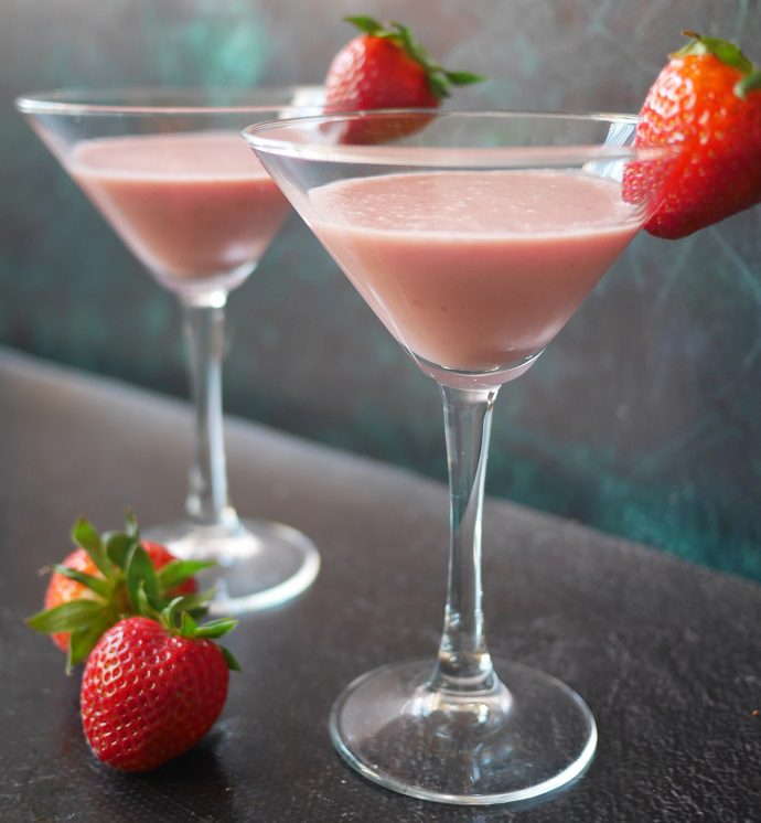 Homemade strawberry liqueur with instant condensed milk