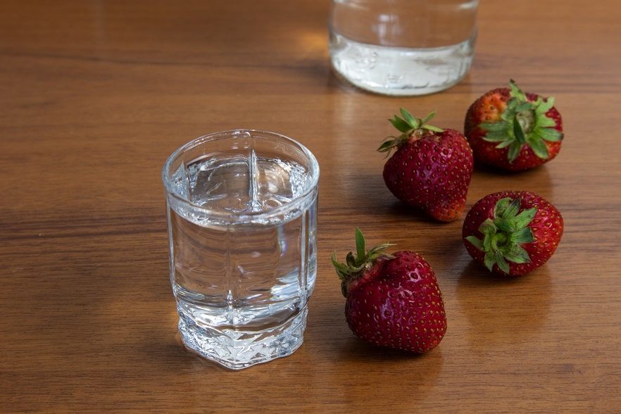 Homemade vodka with strawberry flavor