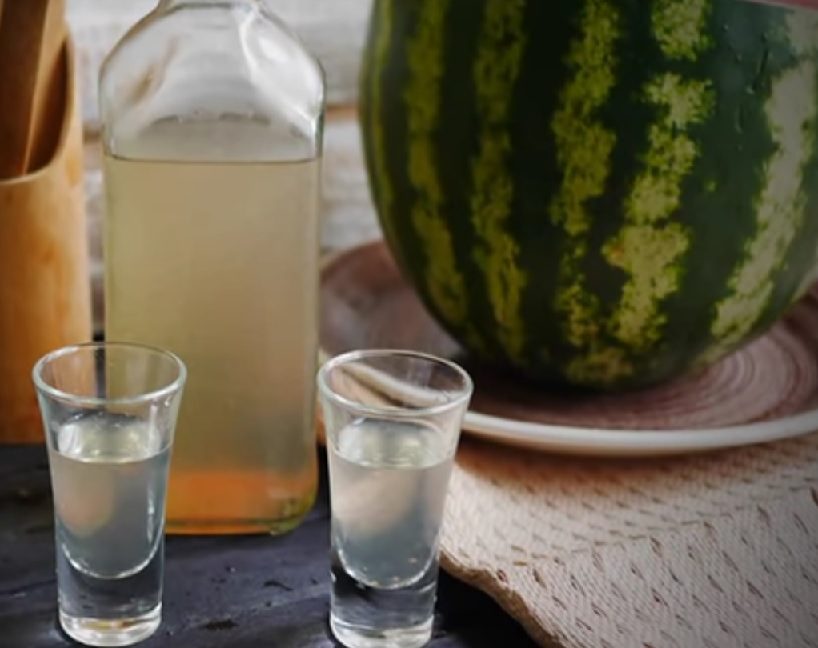 Homemade watermelon liqueur with vanilla flavor