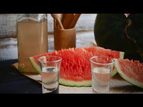 Homemade watermelon liqueur with vanilla flavor