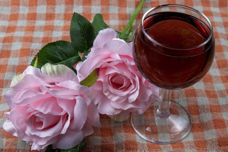 Homemade wine from tea rose petals