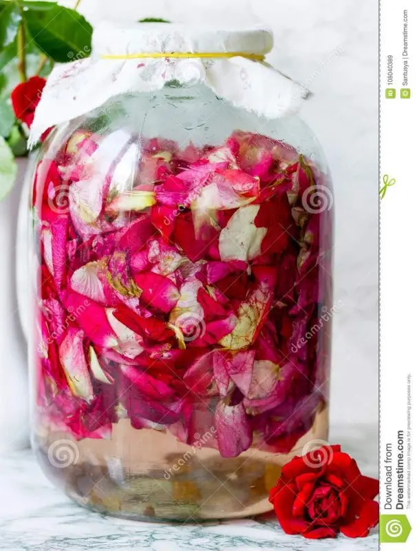 Homemade wine from tea rose petals