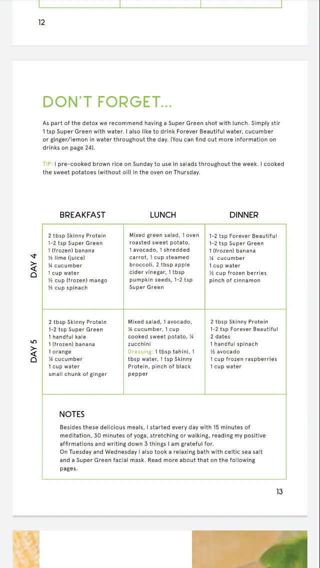 My detox menu